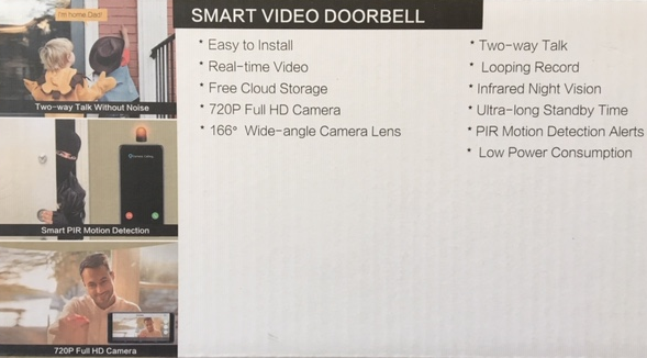 Video Doorbell Wireless C/W Chime Ring Two-Way Talk Smart Security WiFi Camera