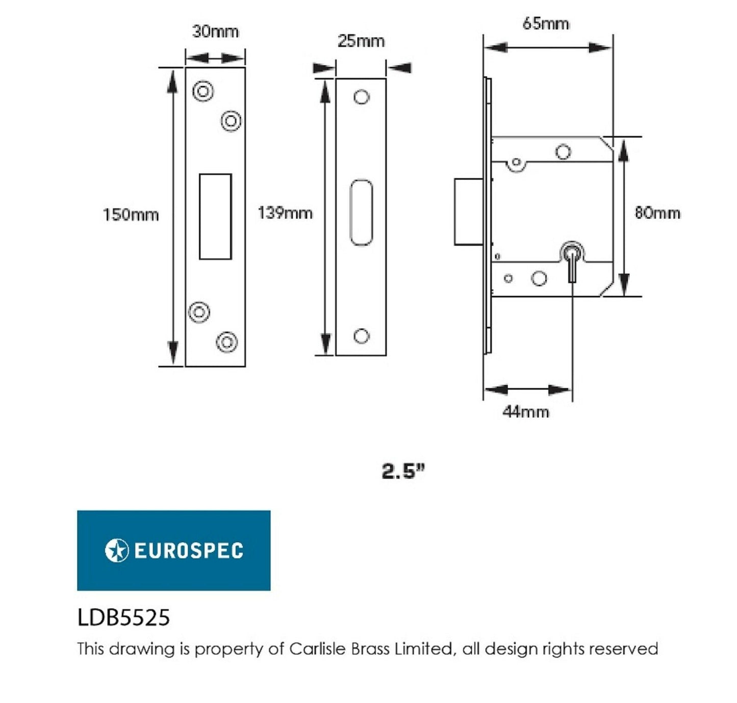 Carlisle Brass - LDB5525 - EUROSPEC Easi T 5 Lever BS Deadlock (PREPACK)
