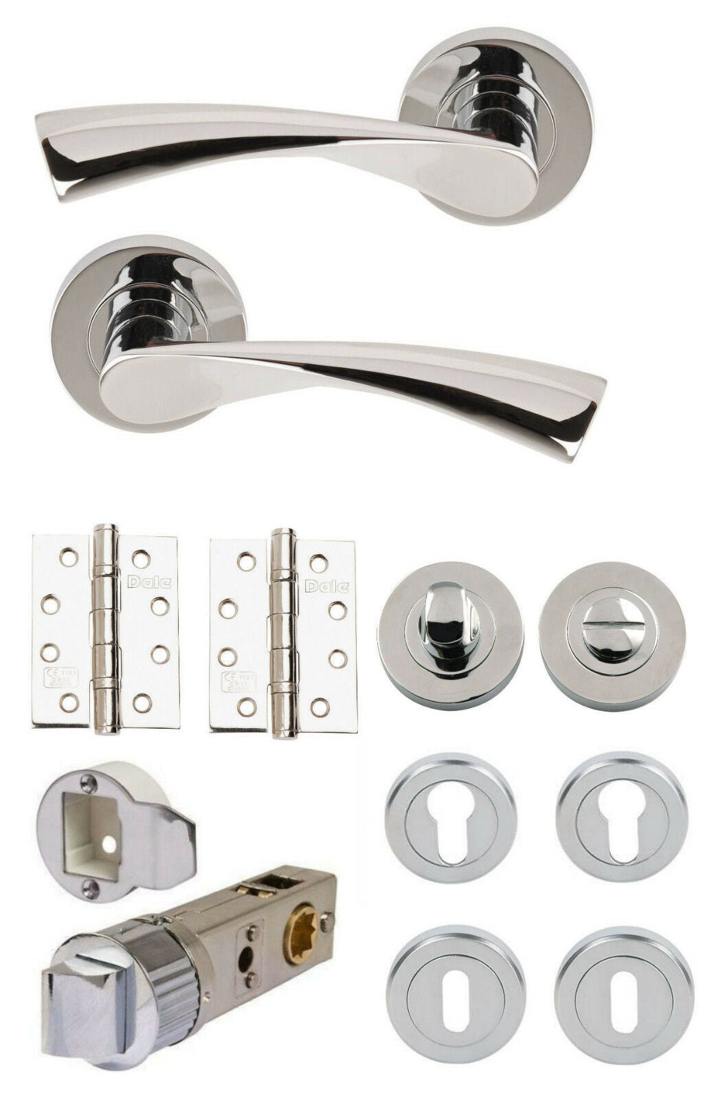 FLEX Polished Chrome Lever on Rose Door Handles + Accessories & Latches & Hinges