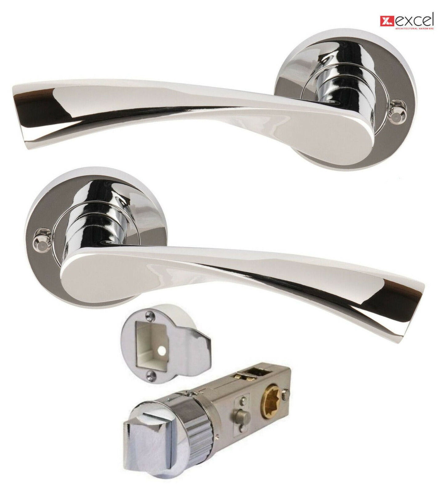 FLEX Polished Chrome Lever on Rose Door Handles + Accessories & Latches & Hinges
