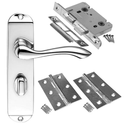 Arundel Door Handle Pack Polished Chrome Latch Lock and Bathroom Door Handles