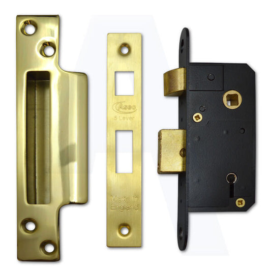 Asec AS11356 5 Lever Mortice Door Sashlock 50mm Narrow Style Polished Brass