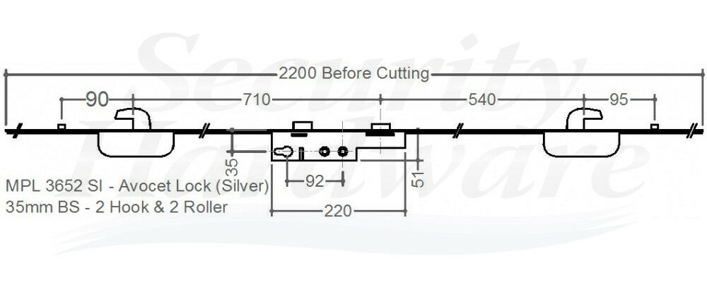 Avocet Full Multi Point UPVC Door Lock - 2 Hook 2 Roller - Silver - MPL 3652SI