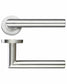 Contemporary modern stainless steel lever door handles on round rose