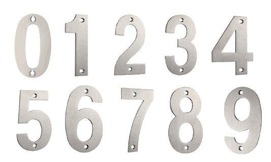 House Door Numbers Numerals Satin Stainless Steel - 50mm High