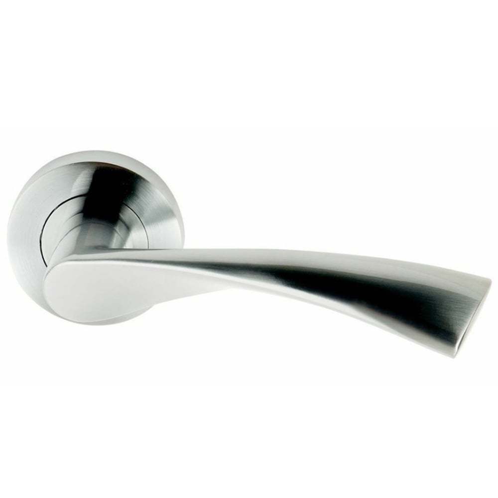 CHROME DOOR HANDLES Aztec Curved Winged Lever on Rose Internal Handle Pair Set