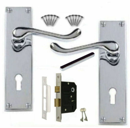 Internal Polished Chrome Lever Scroll / Straight Door Handles With 3 Lever Lock