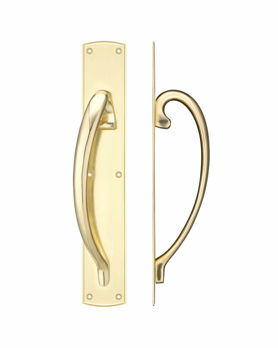 CAST POLISHED BRASS PULL HANDLE WITH BACKPLATE - 457MM - LEFT & RIGHT HAND