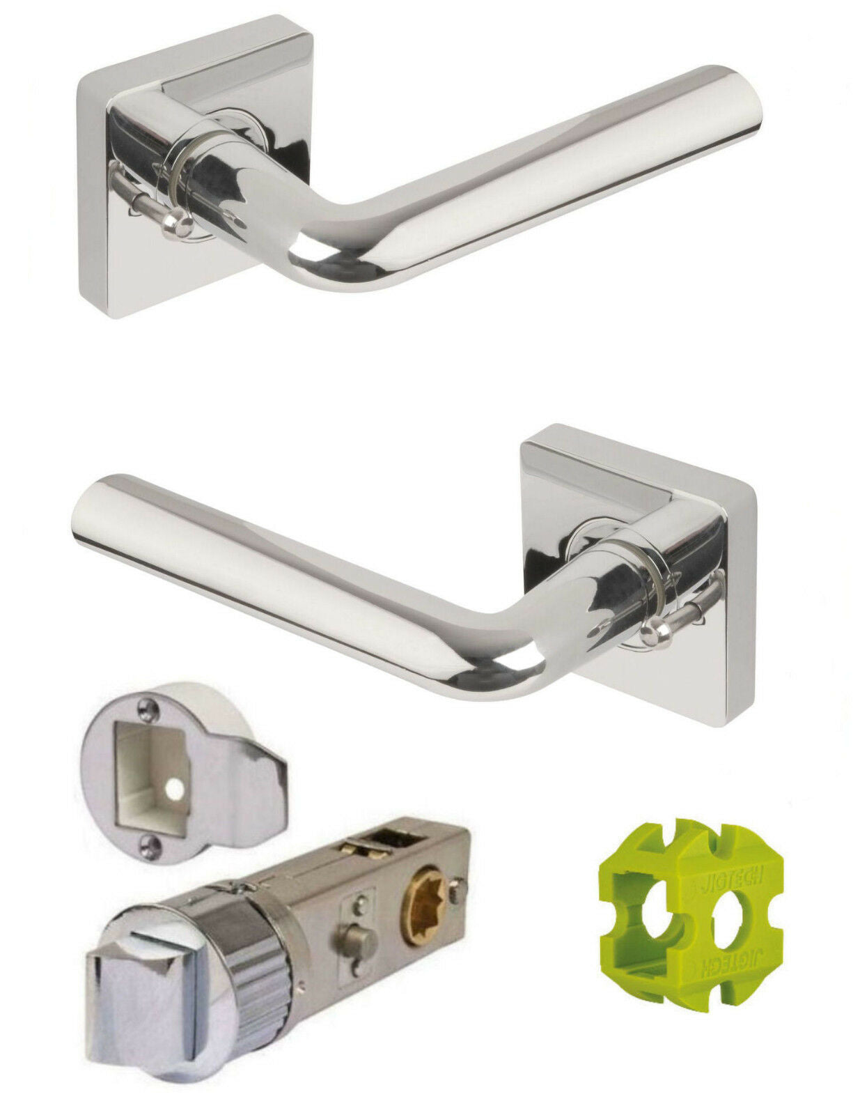JIGTECH Quick Fit System RIVA Lever on Square Rose Door Handles Chrome/SC WC Set