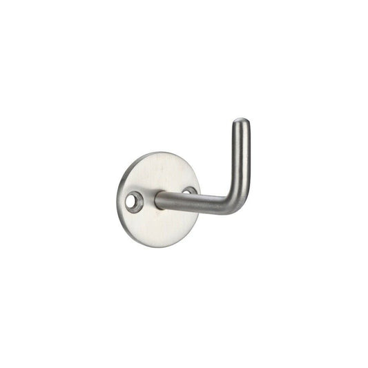 Single Robe, Coat Hook on Round 33mm Dia Fixing Plate - Satin Stainless Steel