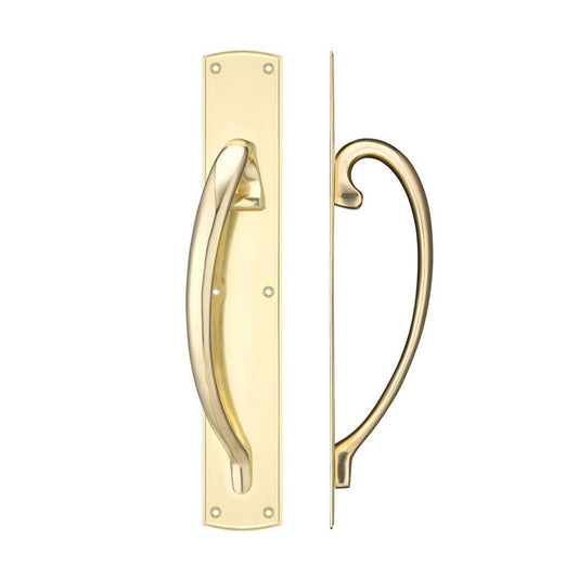 Fulton & Bray Cast Brass Large Pull Handle with Backplate - Left Handed - 457 x