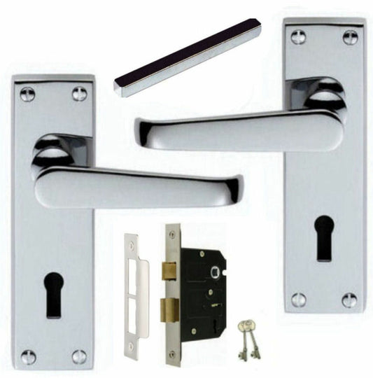 Internal Polished Chrome Lever Scroll / Straight Door Handles With 3 Lever Lock