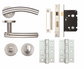Brushed Stainless Steel Arched Door Handle Bathroom Set With Hinge