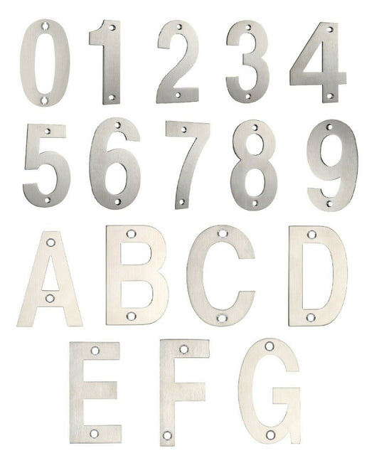 House Door Numbers Numerals and Letters Satin Stainless Steel - 102mm High