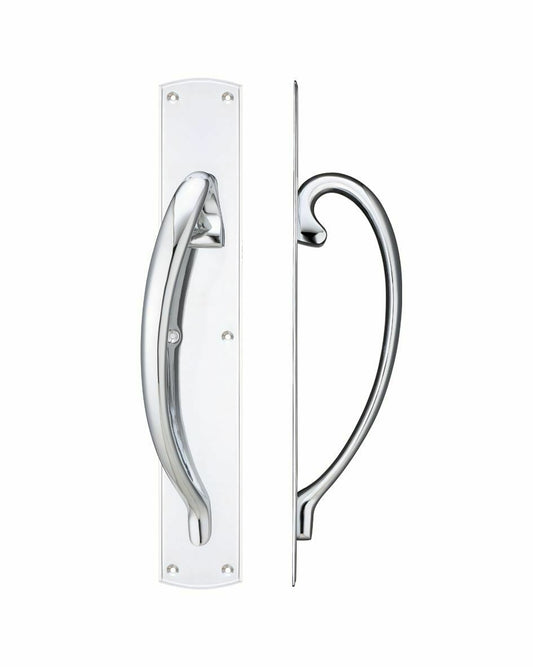 POLISHED CHROME PULL HANDLE WITH BACKPLATE - 457MM - LEFT & RIGHT HAND