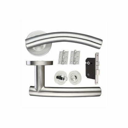 Arched Lever on Rose Bathroom Door Handles Pack Stainless Steel
