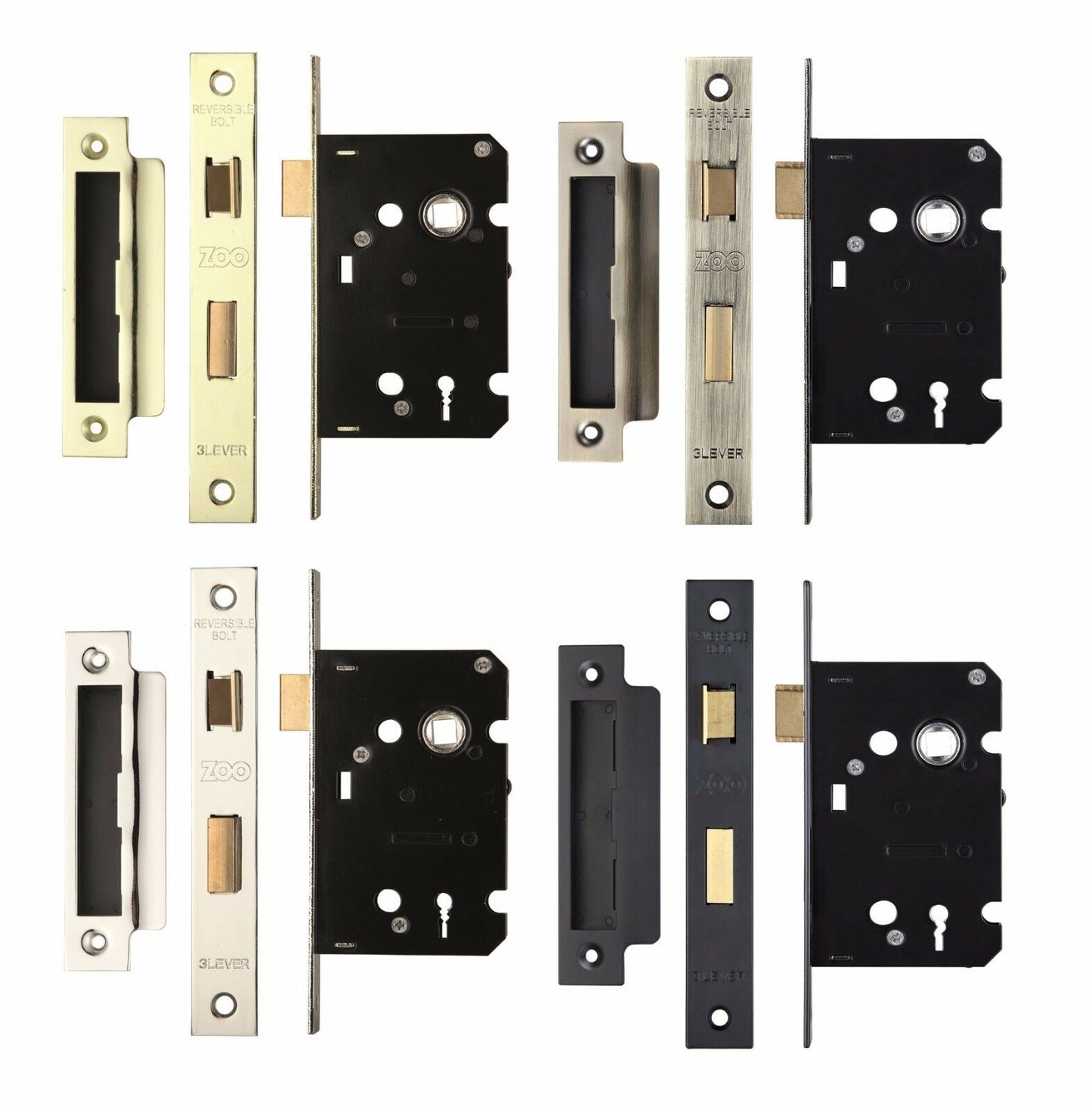 Zoo Hardware Contract 3 Lever Mortice Lock 76mm & 64mm - Various Finishes
