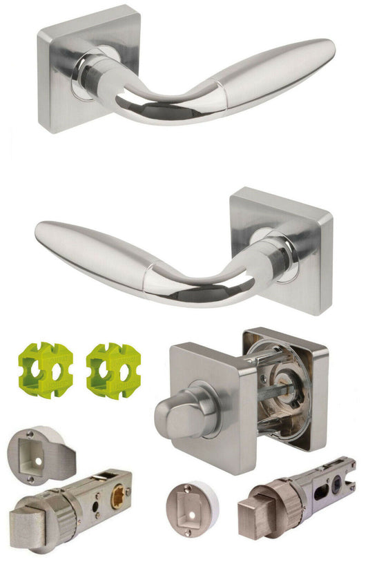 JIGTECH Quick Fit System PARMA Lever on Square Rose Door Handles Dual CP/ SC Set