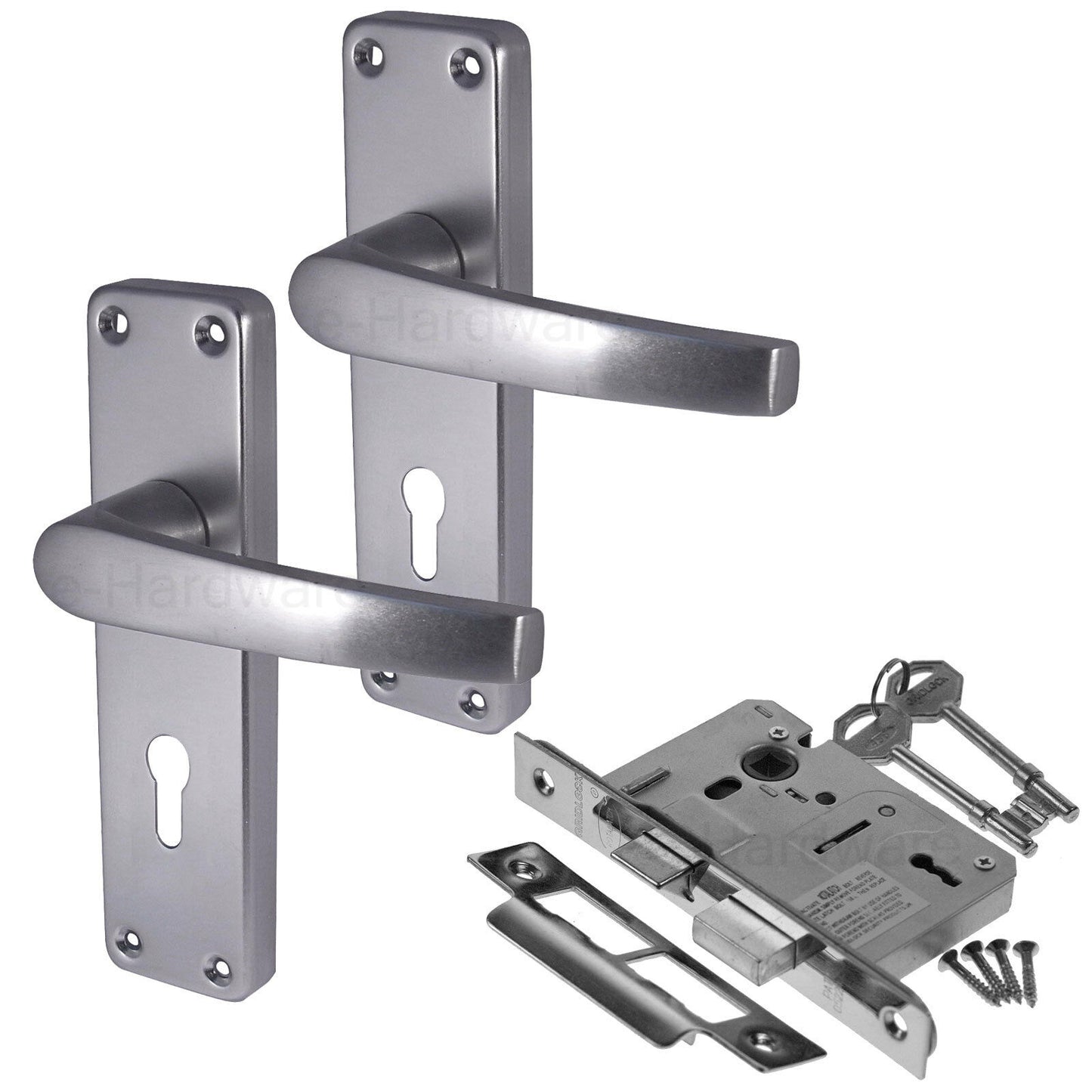 Budget Internal / External Door Handle Set Lever On Backplate - Satin Aluminium