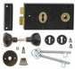 Black Rim Sash Lock 145 x 75mm with Handles Gate/ Door Sashlock Knobset + 2 Keys
