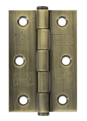 3" Antique Brass Steel ButtonTip Fire Door Butt Hinges 75 mm Grade 7 Fire Rated