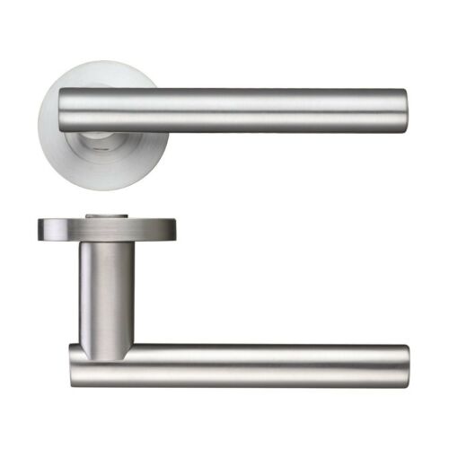 Lucca Lever Door Handle on Rose - Satin Chrome Plated