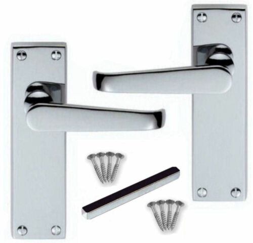 Polished Chrome Lever Latch Victorian Straight 150mm Long Plate 6" Door Handles