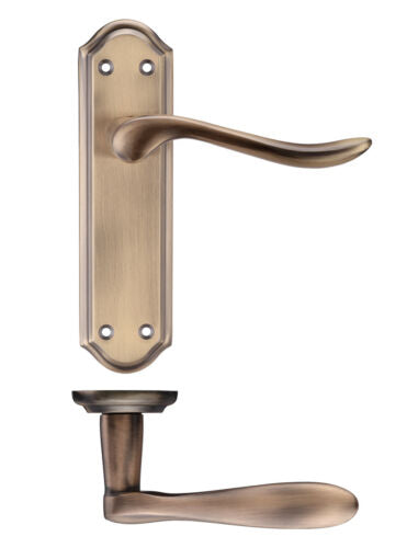 Lincoln Lever Door Handle on Latch Backplate - Florentine Bronze Finish