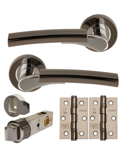 Ultimo Black Nickel/Chrome Lever on Rose Door Handle Pack Levers Latch+ 3"Hinges