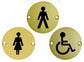 Set of 3 Polished BRASS WC Toilet Door Signs 3" MALE FEMALE DISABLED Symbol