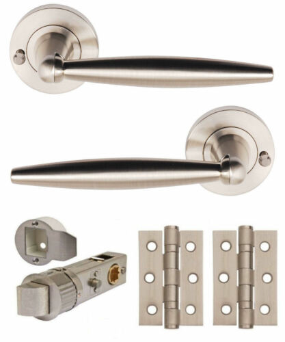 CENTAUR Satin Nickel Push Button Privacy/WC Lever on Rose Door Handles +3"Hinges