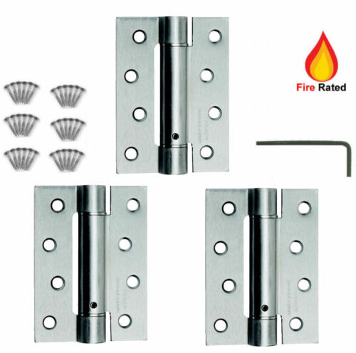 3 x DOOR HINGES FIRE RATED Self Closing Single Action Adjustable Spring SATIN