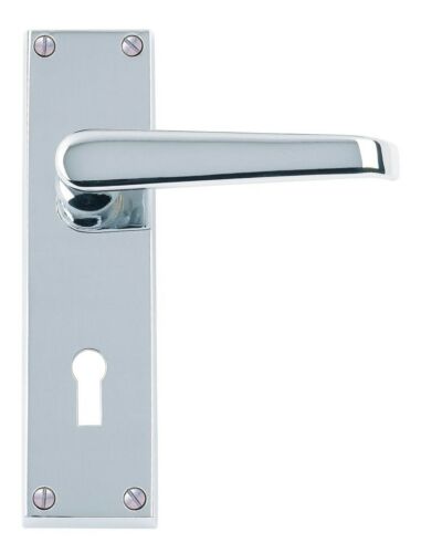 Polished Chrome Victorian Straight Door Handles Lever Lock