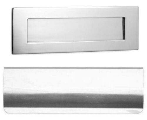 Polished Chrome Sprung Letter Post Box 10" x 3" & Inner Tidy Flap Cover Door Set