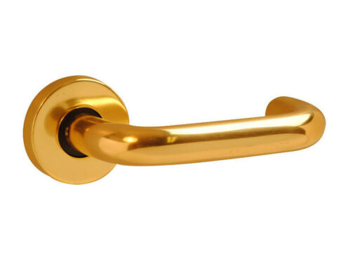 Door Handle Lever on Rose Solid Brass Polished Brass Round Bar Lever RTD Return
